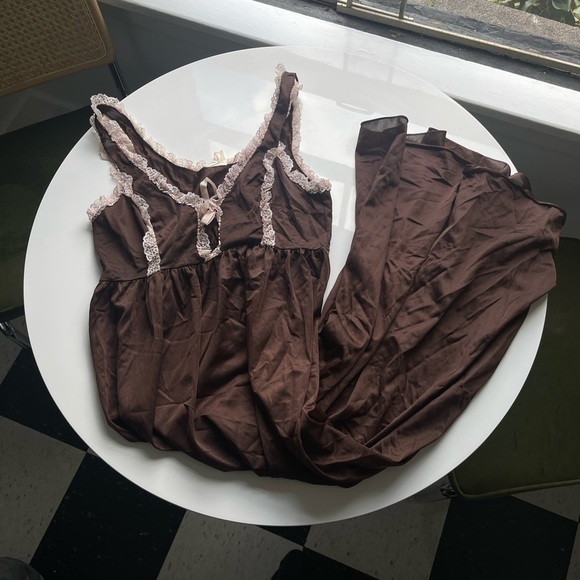 Vintage Brown Ruffle Milkmaid Lingerie Slip Dress - Picture 3 of 13